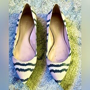 Enzo Angiolini 7.5 snakeskin leather flats. Blush pink, gray, ivory. Good cond.